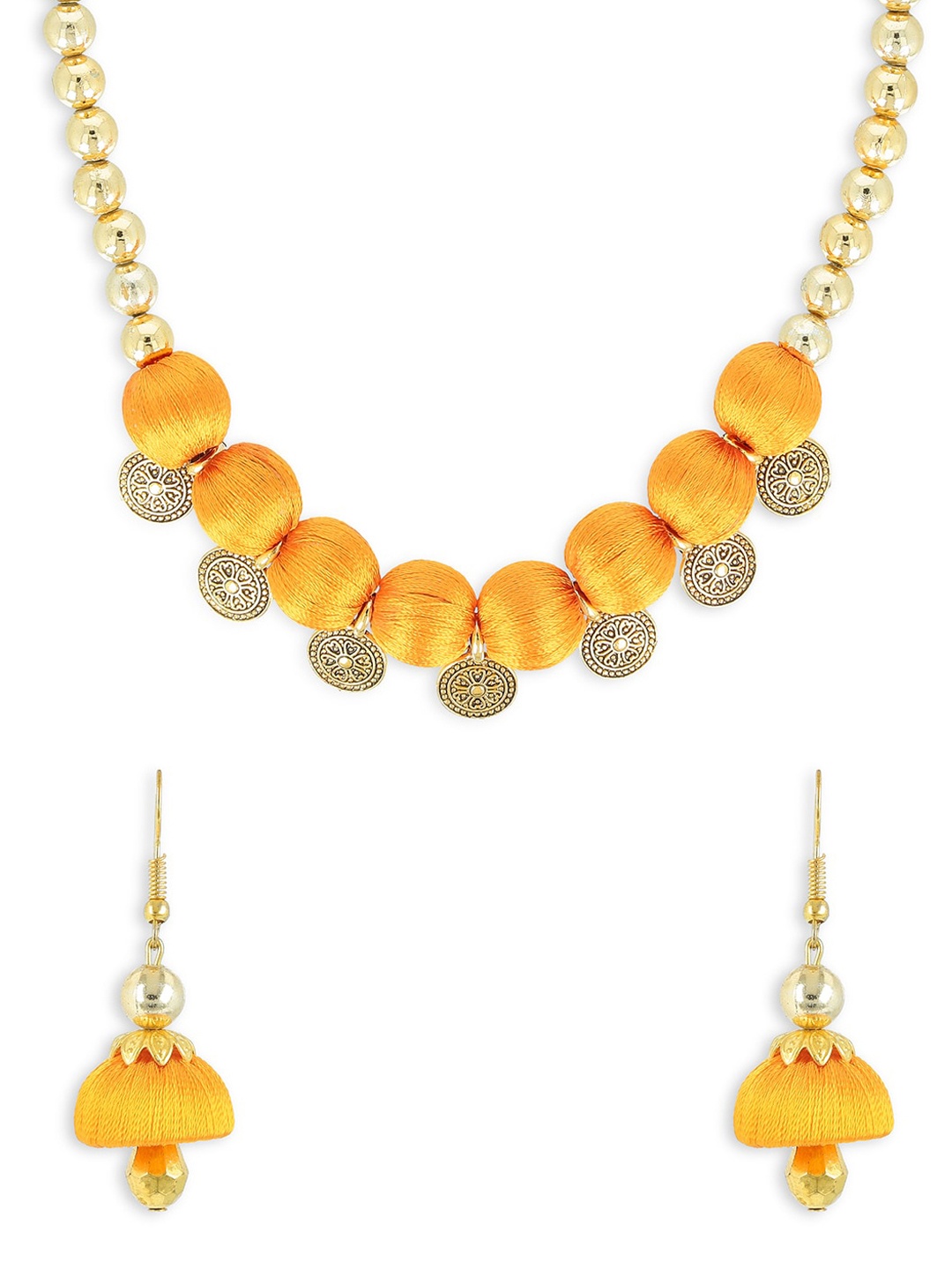 

AKSHARA Girls Gold-Plated Yellow Beaded Handcrafted Jewellery Set