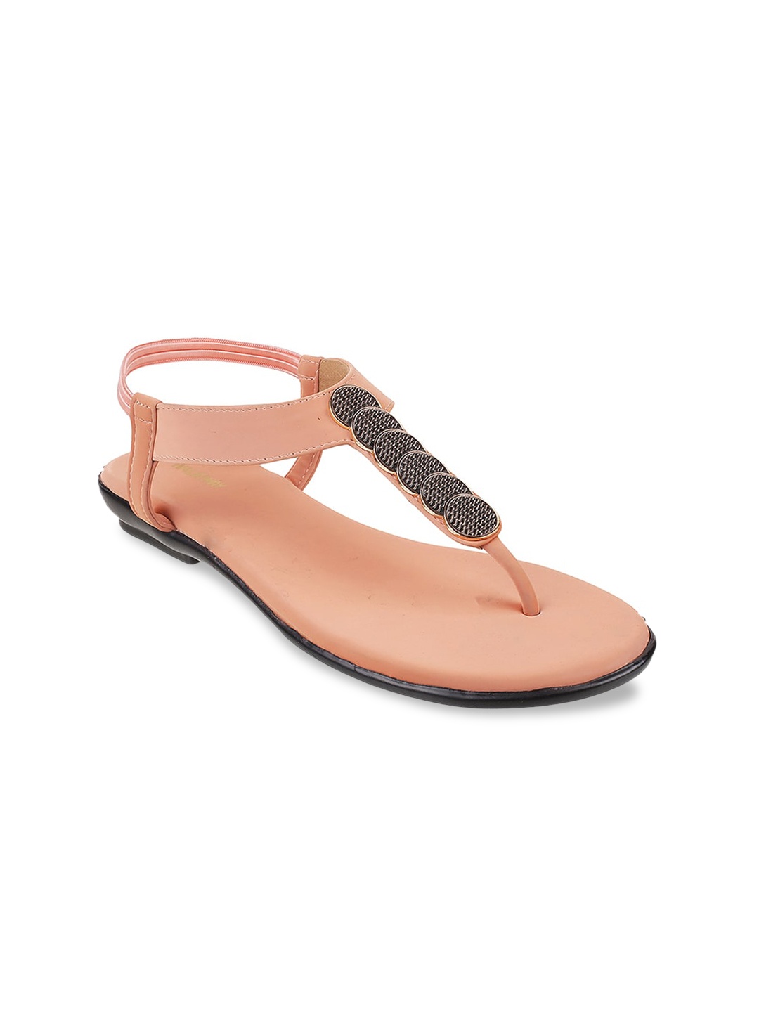 

WALKWAY by Metro Women Peach-Coloured Embellished T-Strap Flats