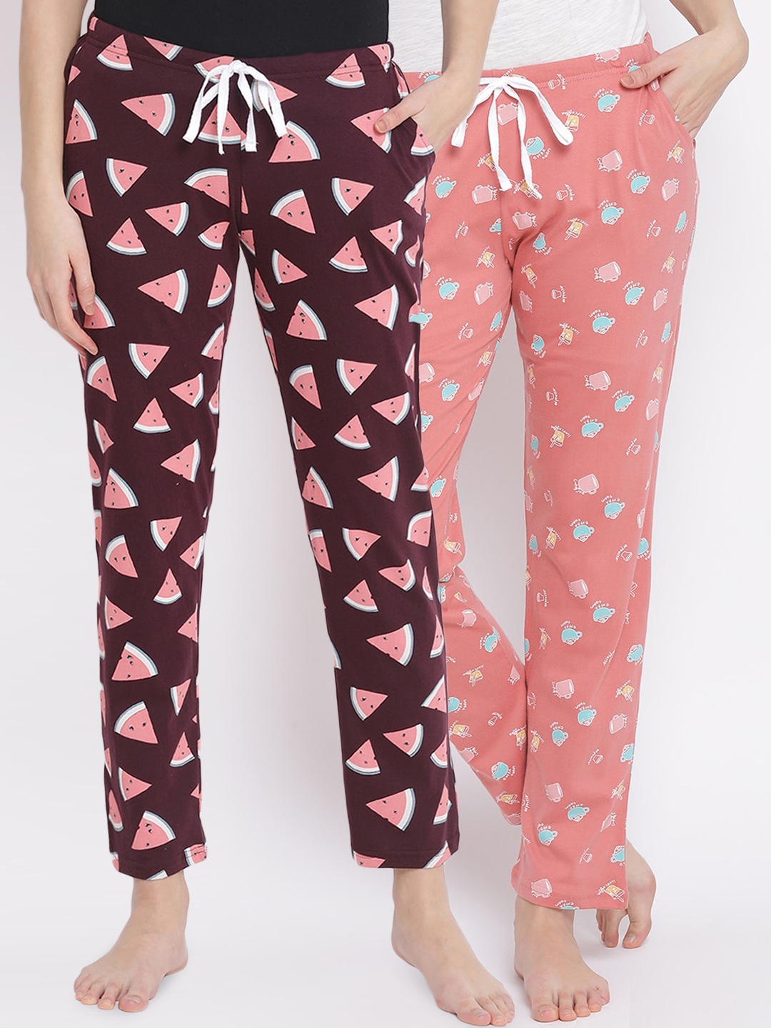 

Kanvin Women Pack Of 2 Printed Cotton Lounge Pants, Orange