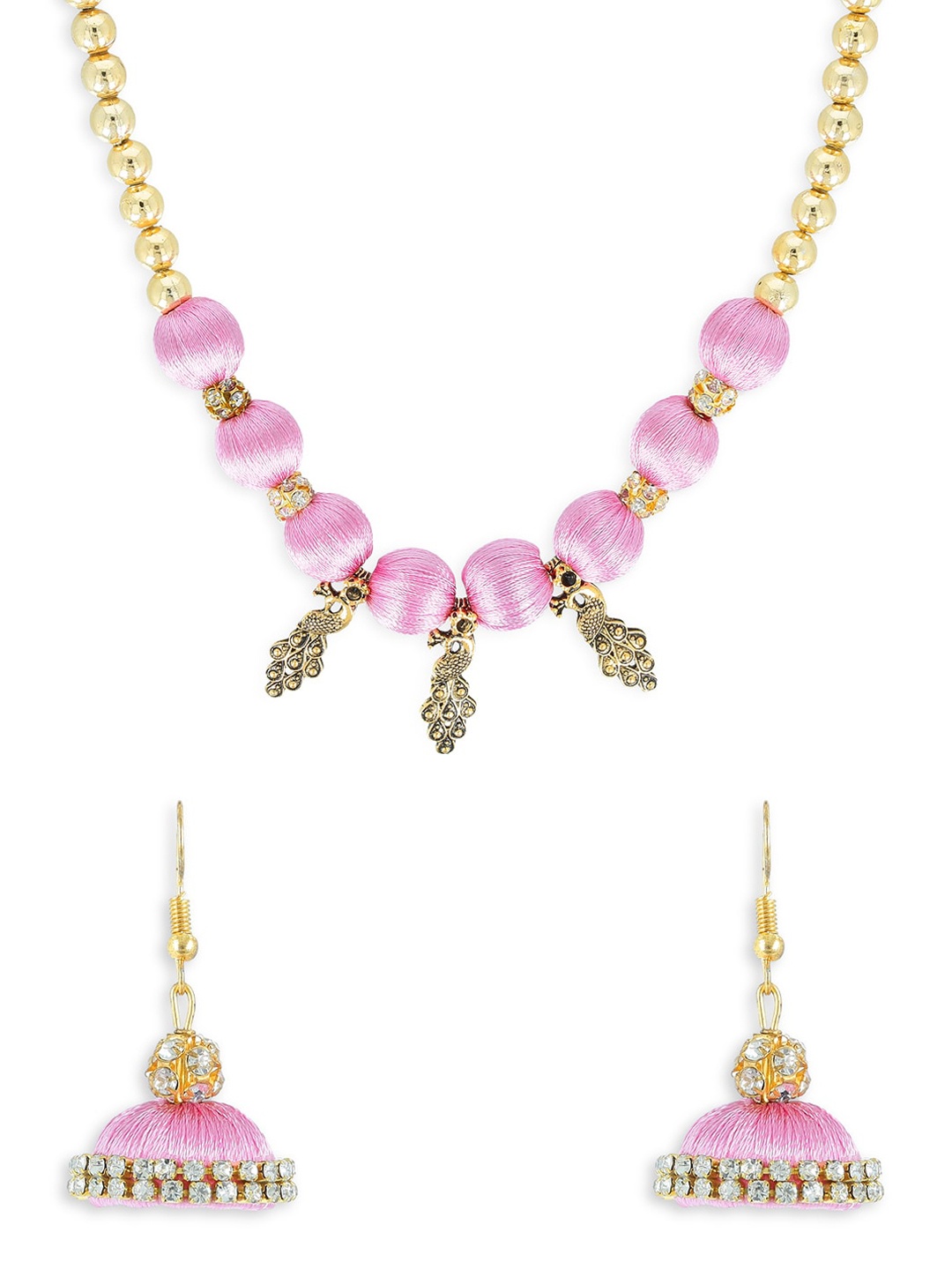

AKSHARA Gold-Plated Pink & Beige Beaded Handcrafted Jewellery Set