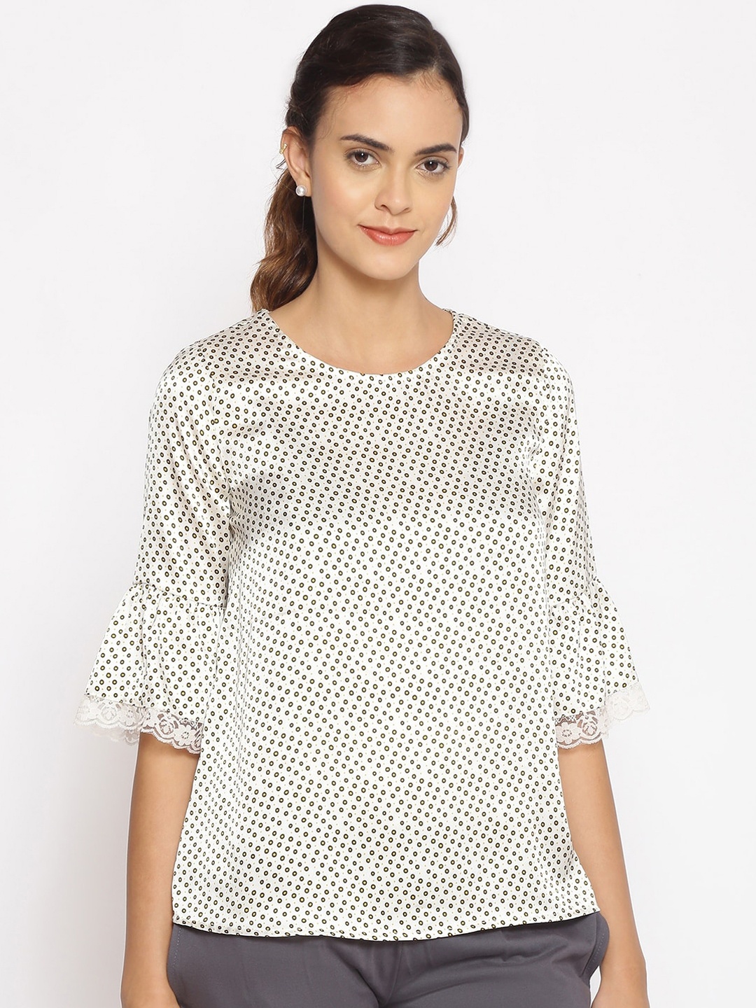 

Oxolloxo Women Off White & Black Printed Lounge T-Shirt