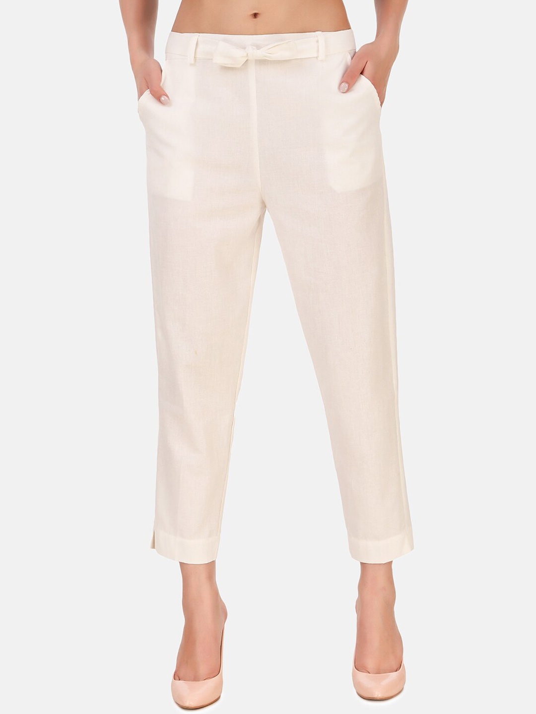 

Aawari Women Off-White Regular Fit Solid Regular Trousers