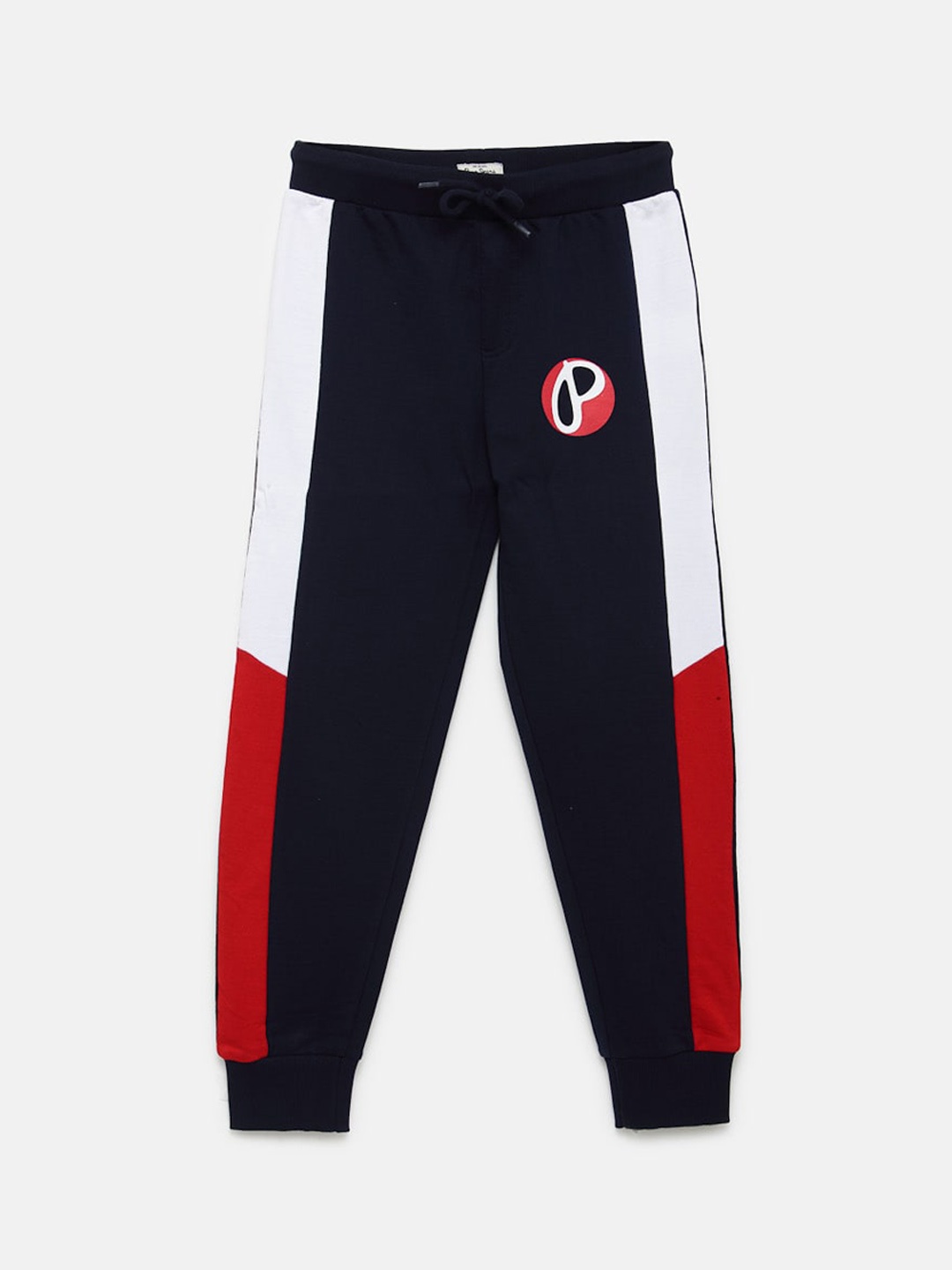 

Pepe Jeans Boys Navy Blue Regular Fit Solid Cotton Joggers with Side Taping Detail
