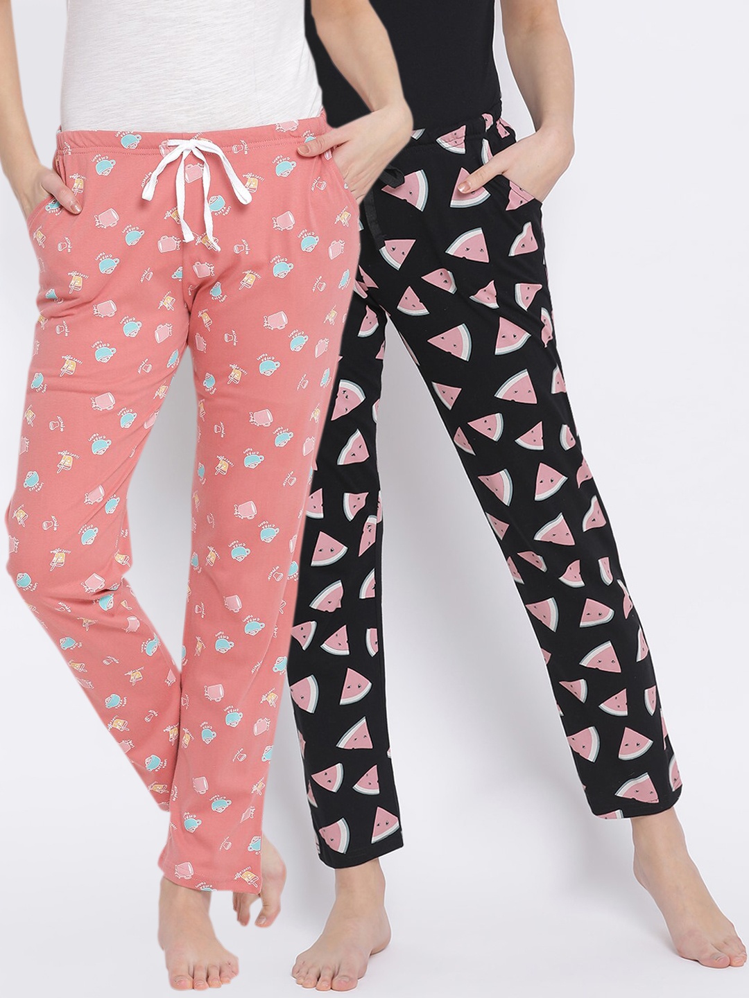 

Kanvin Women Pack Of 2 Printed Cotton Lounge Pants, Orange