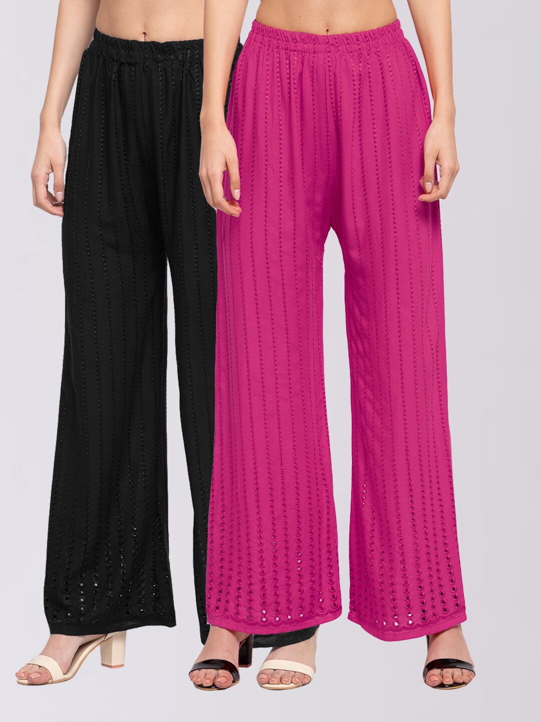 

KLOTTHE Women Black & Magenta 2 Embroidered Palazzos