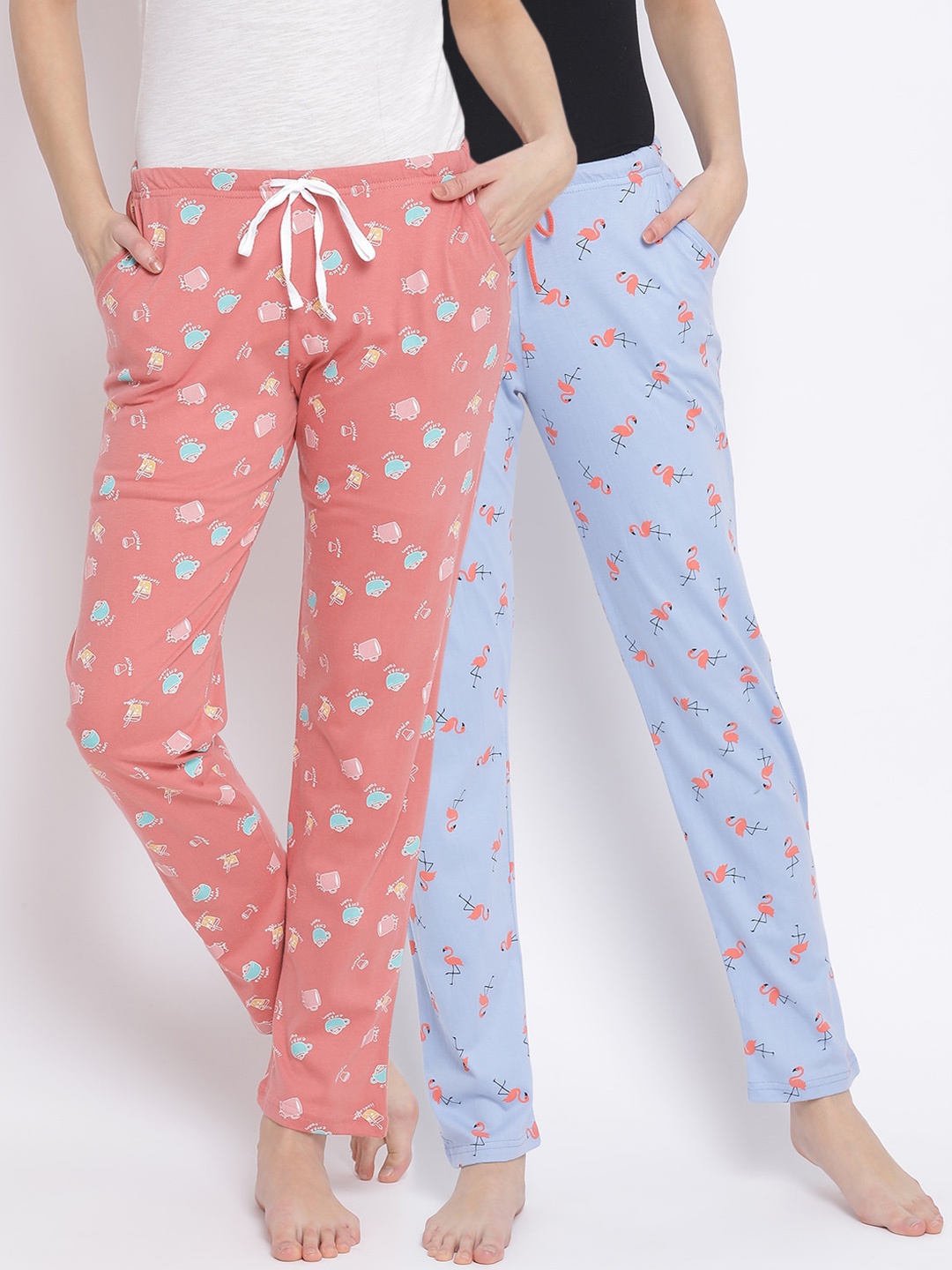 

Kanvin Women Pack of 2 Printed Pure Cotton Lounge Pants, Orange