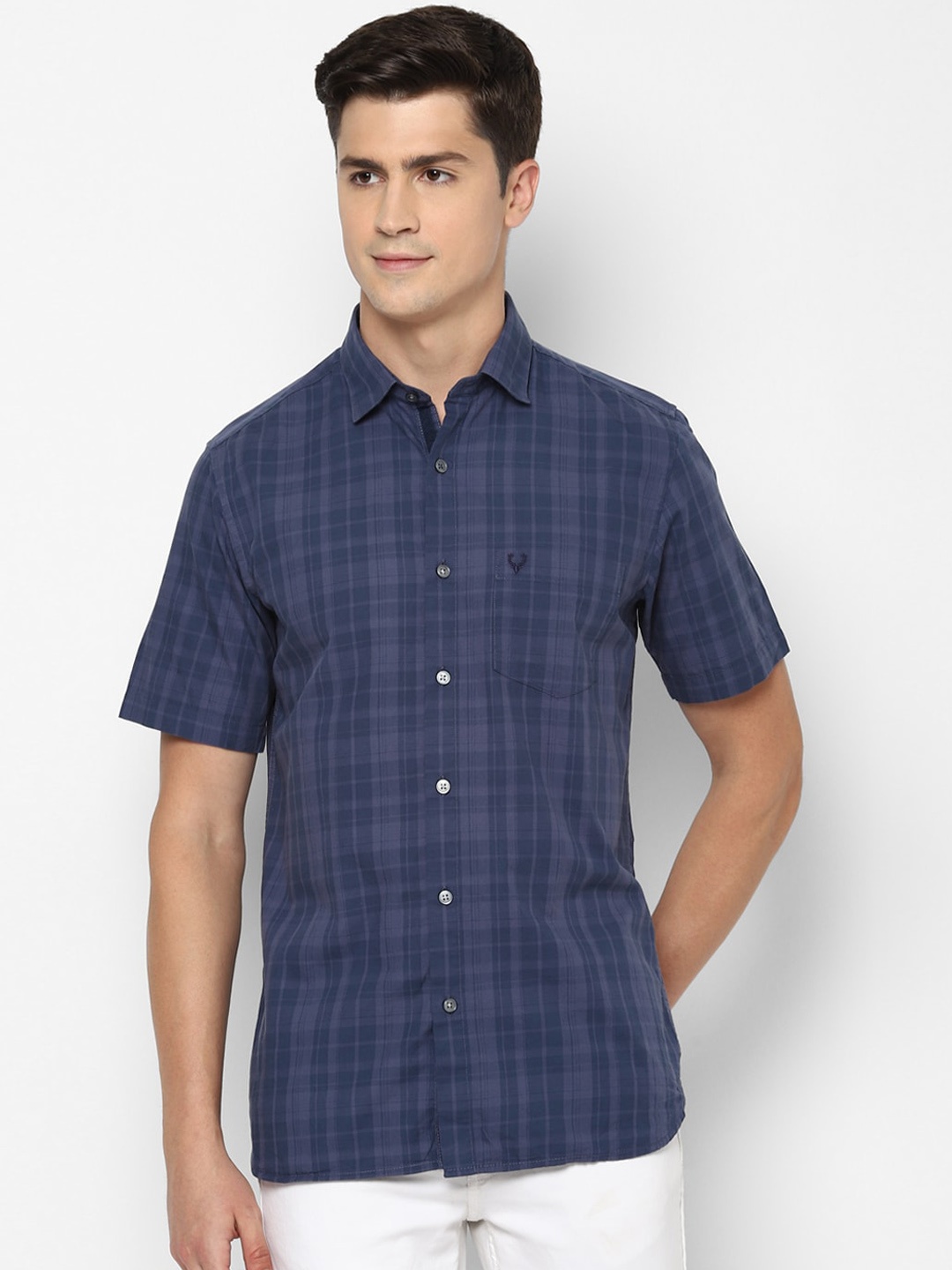 

Allen Solly Men Navy Blue Slim Fit Checked Casual Shirt