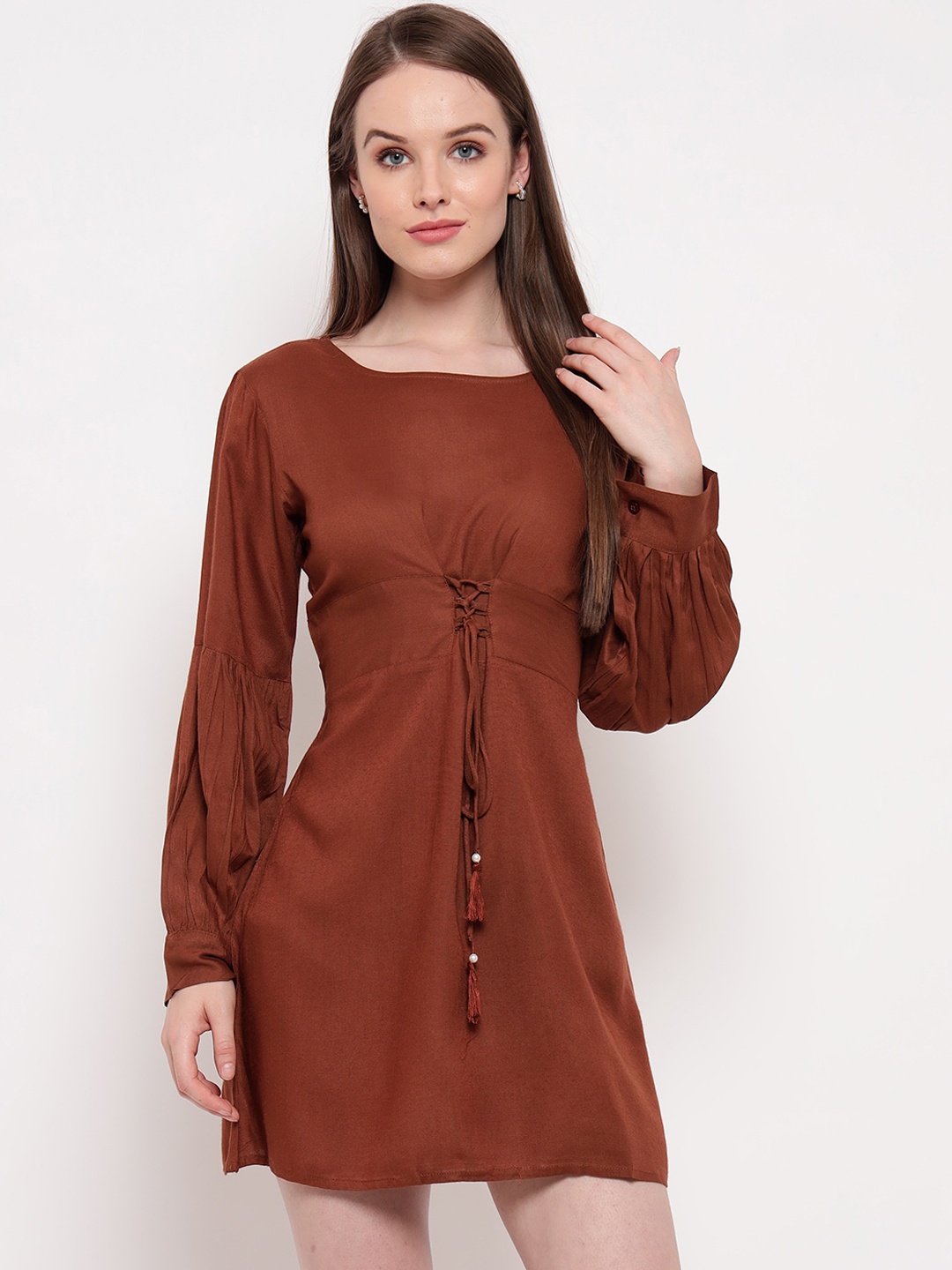 

Aawari Women Brown Solid Fit & Flare Dress