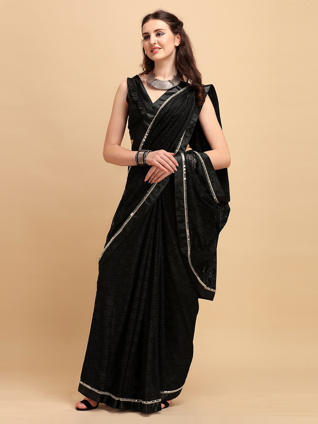 

Sangria Black Embroidered Net Saree