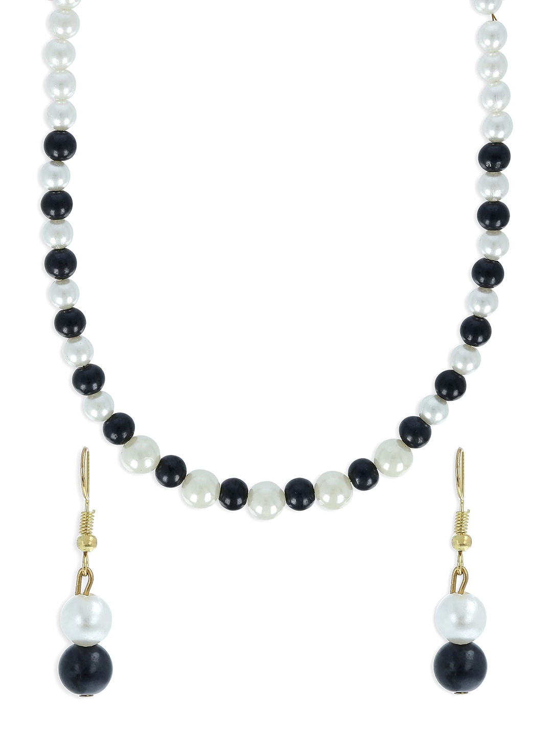 AKSHARA Girls Gold-Plated Black & White Beaded Handcrafted Jewellery Set