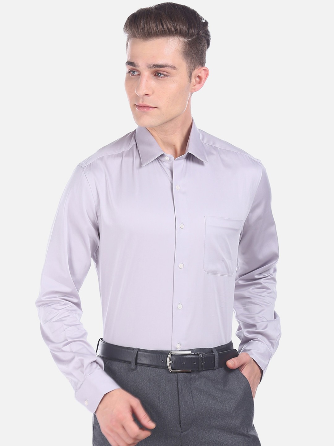 

Arrow Men Grey Pure Cotton Slim Fit Solid Formal Shirt