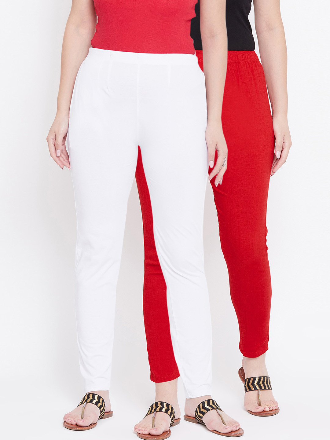 

Castle Women Pack Of 2 Red & White Regular Fit Solid Regular Trousers