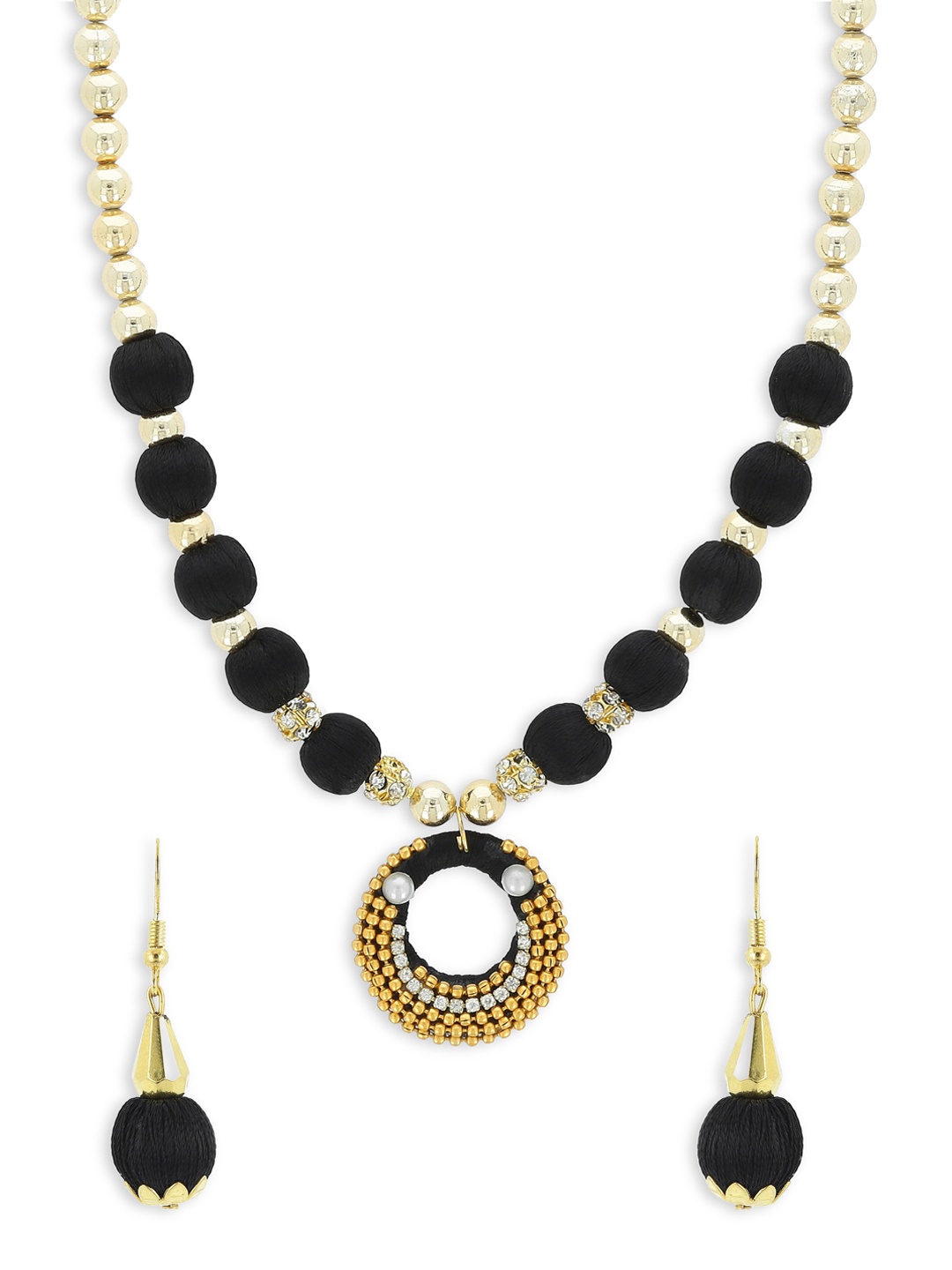 AKSHARA Gold-Plated Black & White Beaded Handcrafted Jewellery Set
