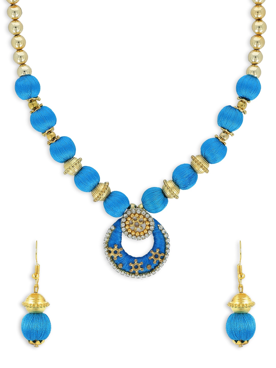 

AKSHARA Gold-Plated Blue Stone-Studded & Beaded Handcrafted Jewellery Set