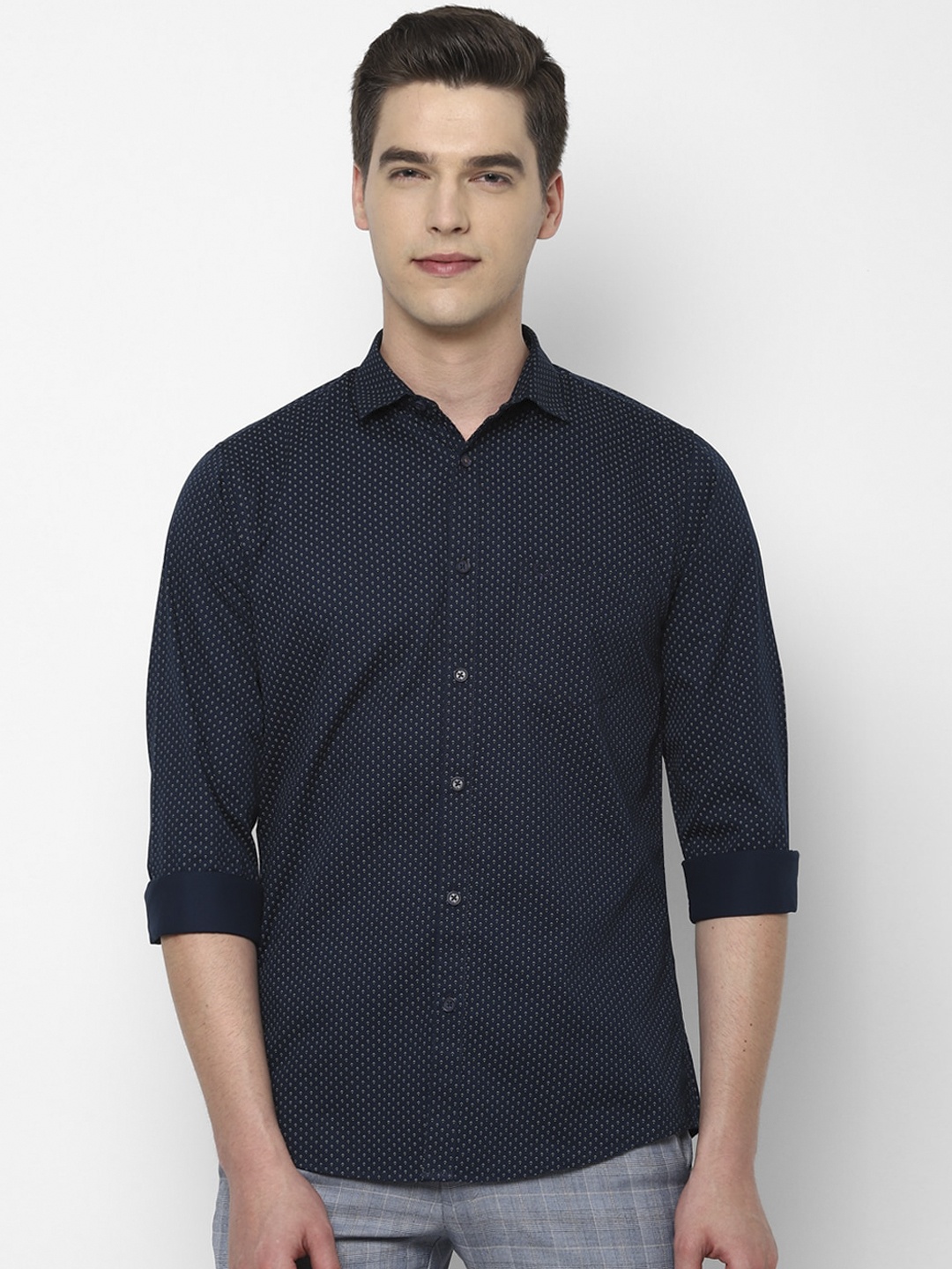 

Allen Solly Men Navy Blue Slim Fit Printed Casual Shirt