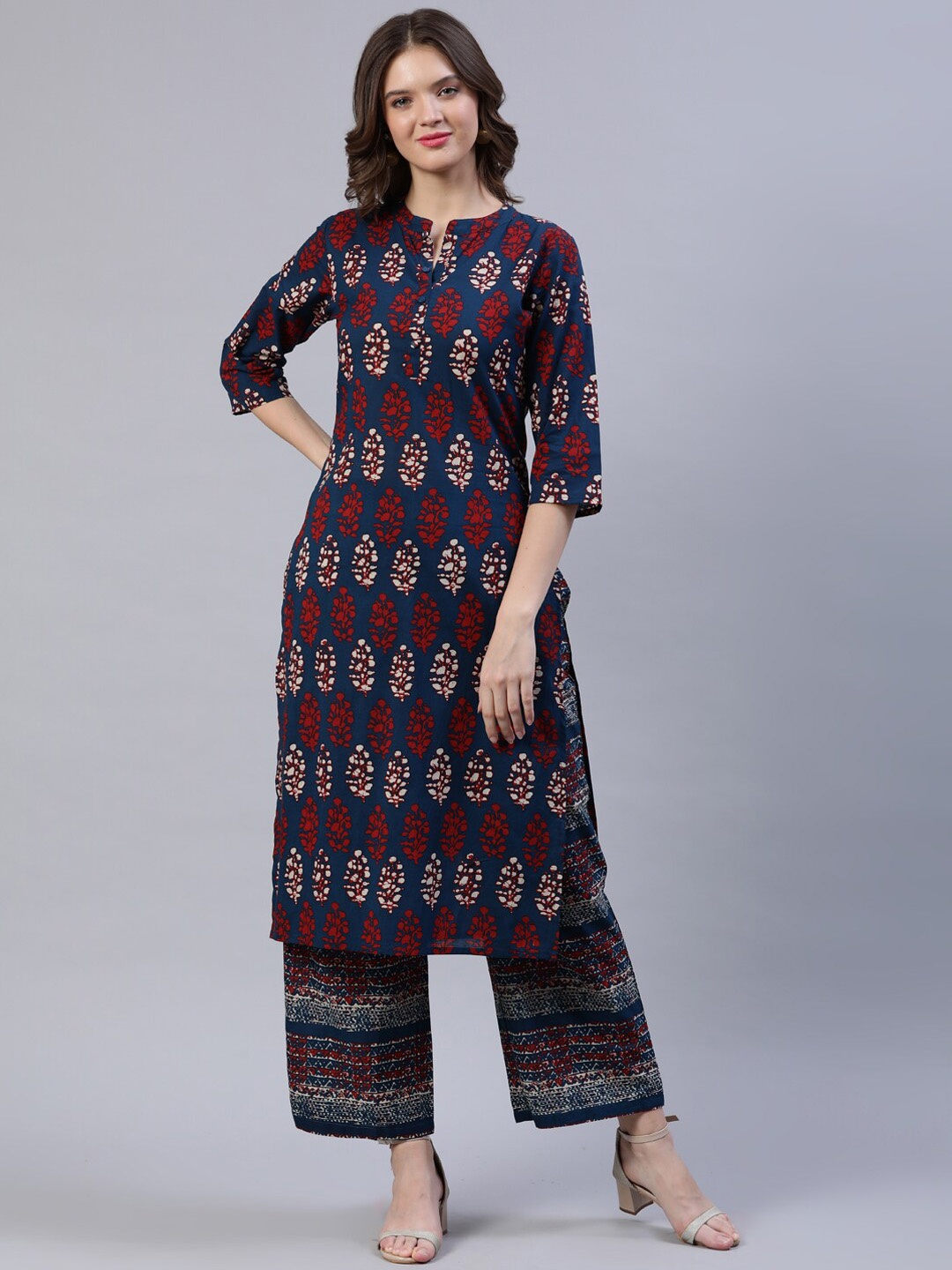 

Nayo Women Navy Blue & Red Ethnic Motifs Printed Straight Kurta