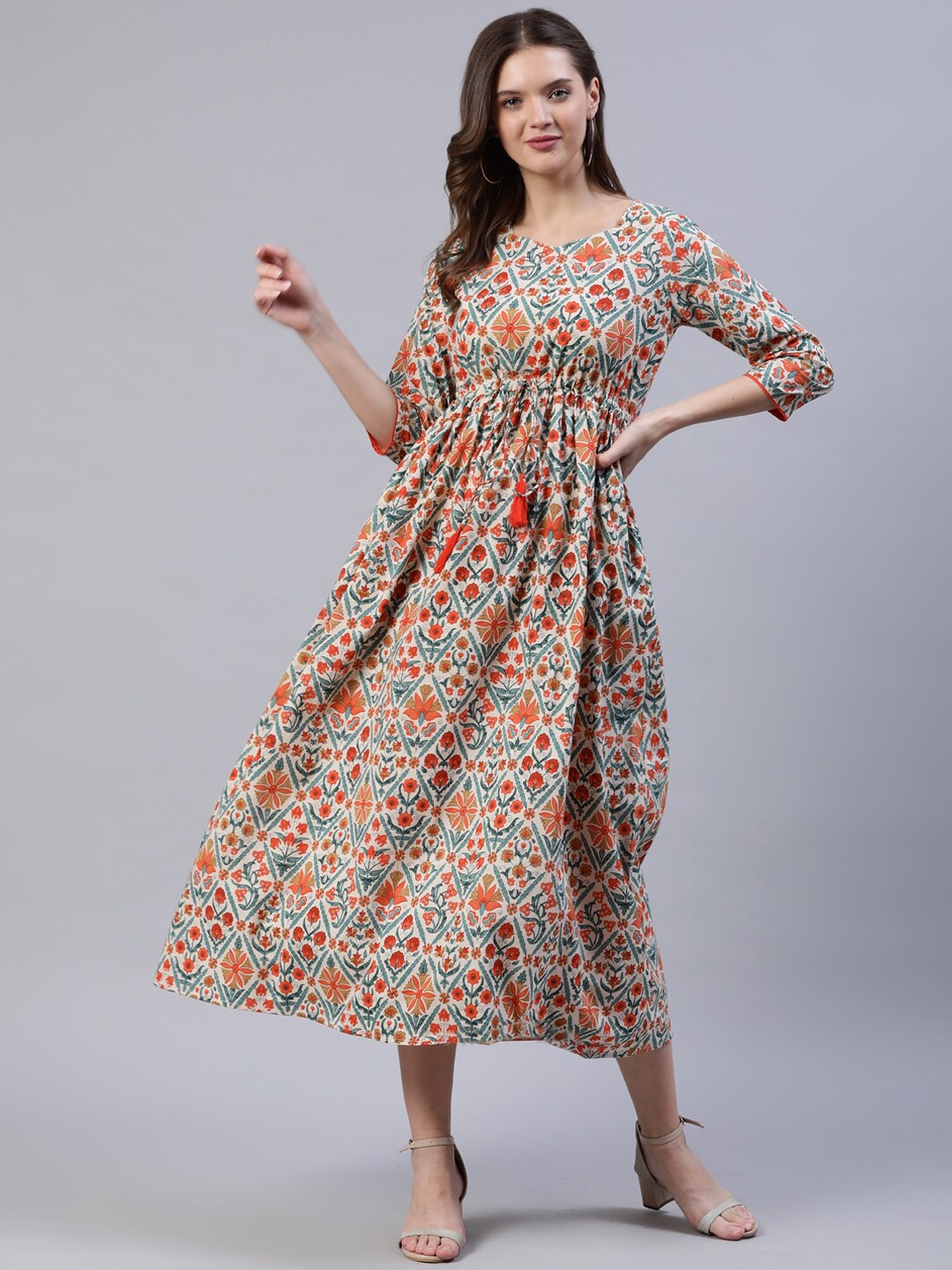 

Nayo Off White Ethnic Motifs Empire Midi Dress