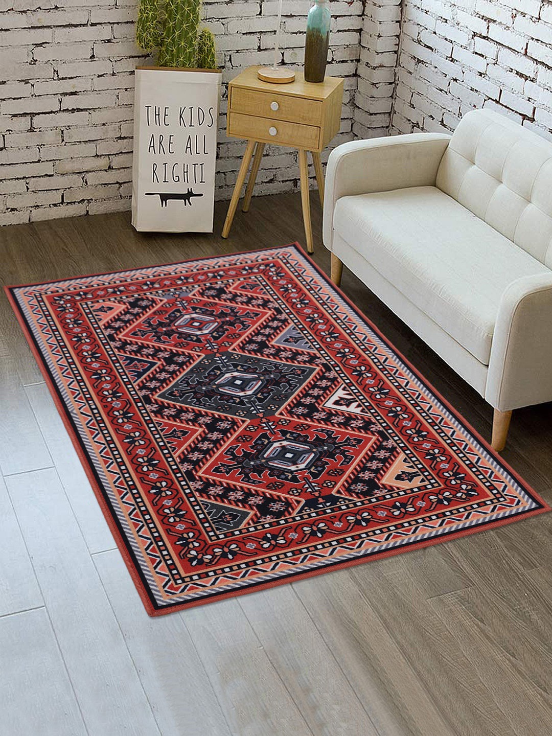 

RUGSMITH Red & Black Printed Rectangular Anti-Skid Carpet