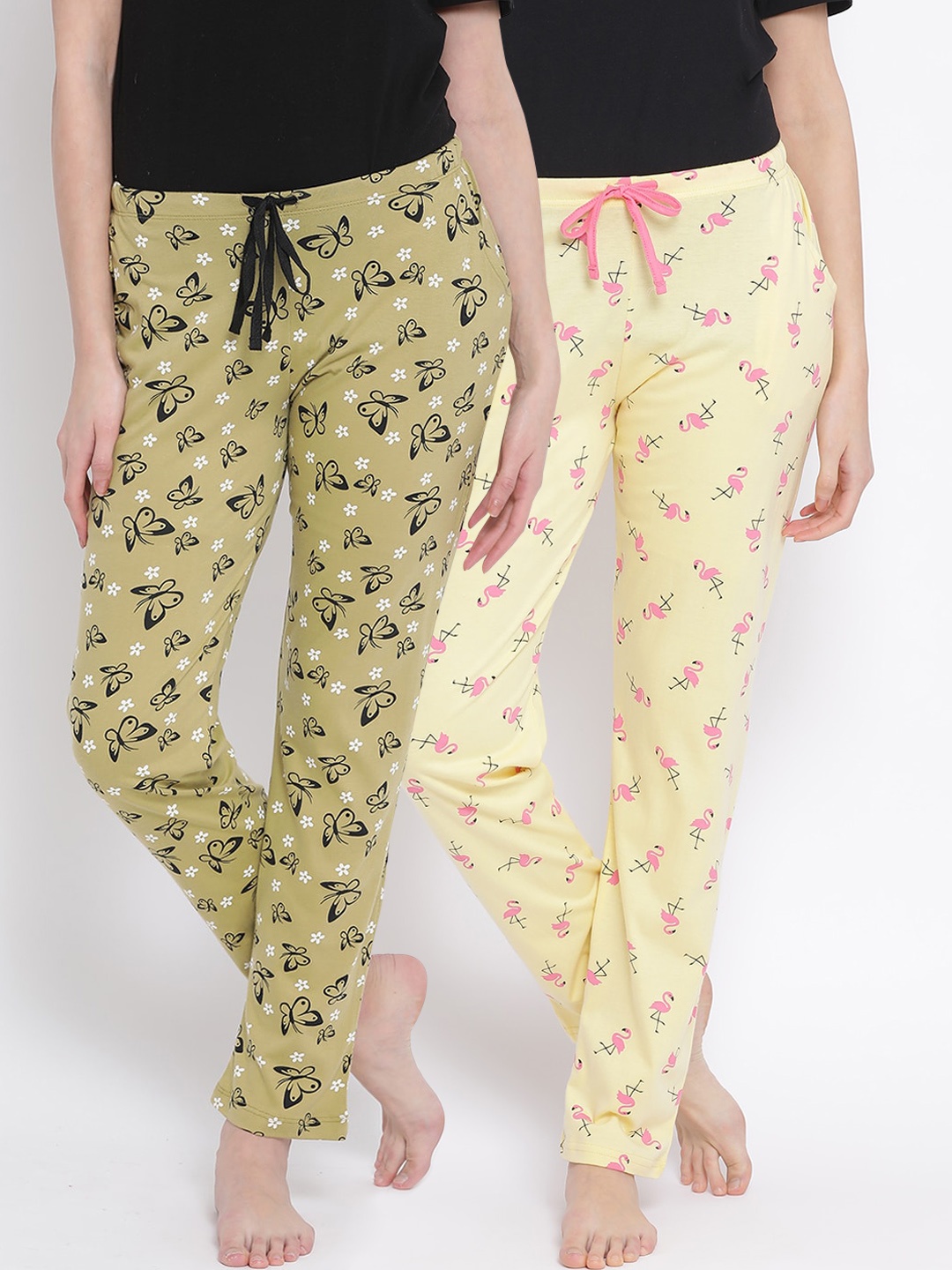 

Kanvin Women Pack Of 2 Printed 100% Cotton Lounge Pants, Olive