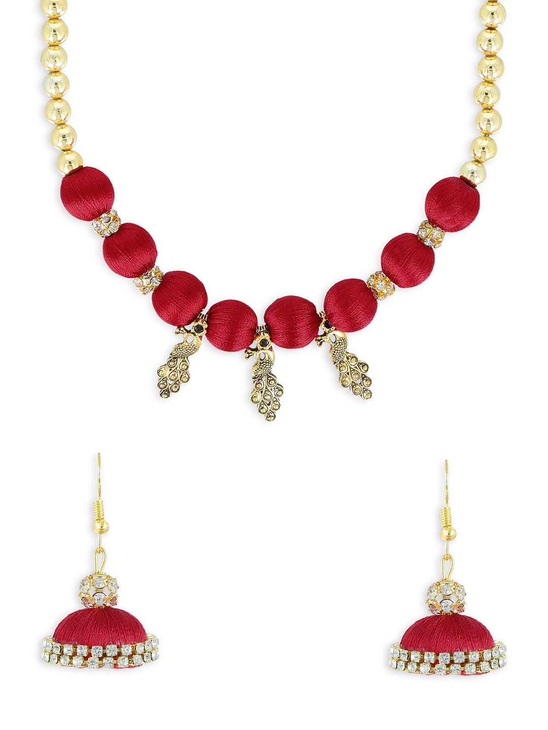 AKSHARA Girls Gold-Plated Red Beaded Handcrafted Jewellery Set