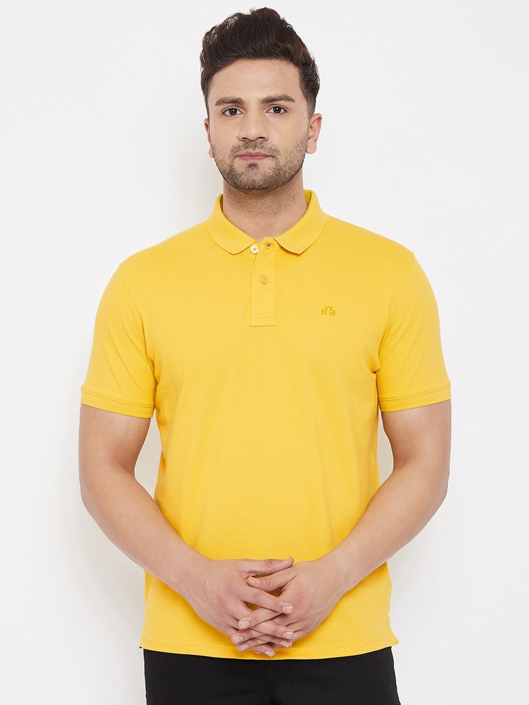 

98 Degree North Men Yellow Polo Collar T-shirt
