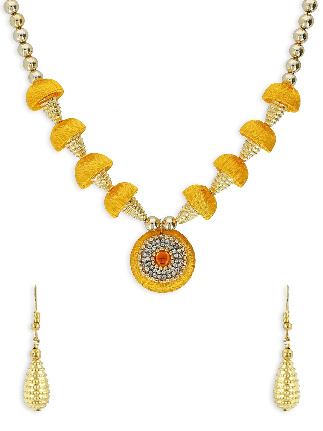 

AKSHARA Gold-Plated Yellow Beaded Handcrafted Jewellery Set