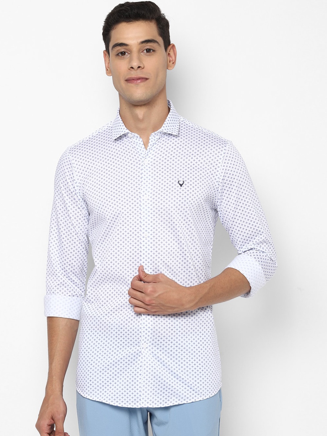 Allen Solly Men White Slim Fit Printed Casual Shirt