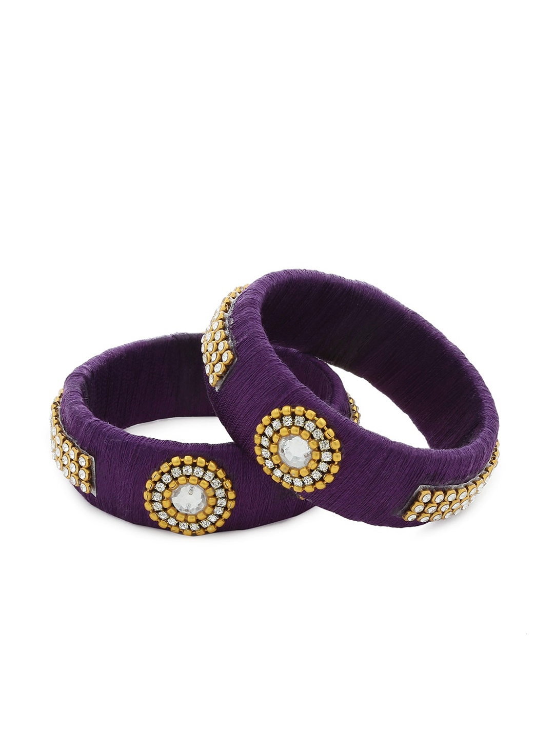 

AKSHARA Girls Set Of 2 Purple & Gold-Toned Stone-Studded Handcrafted Bangles