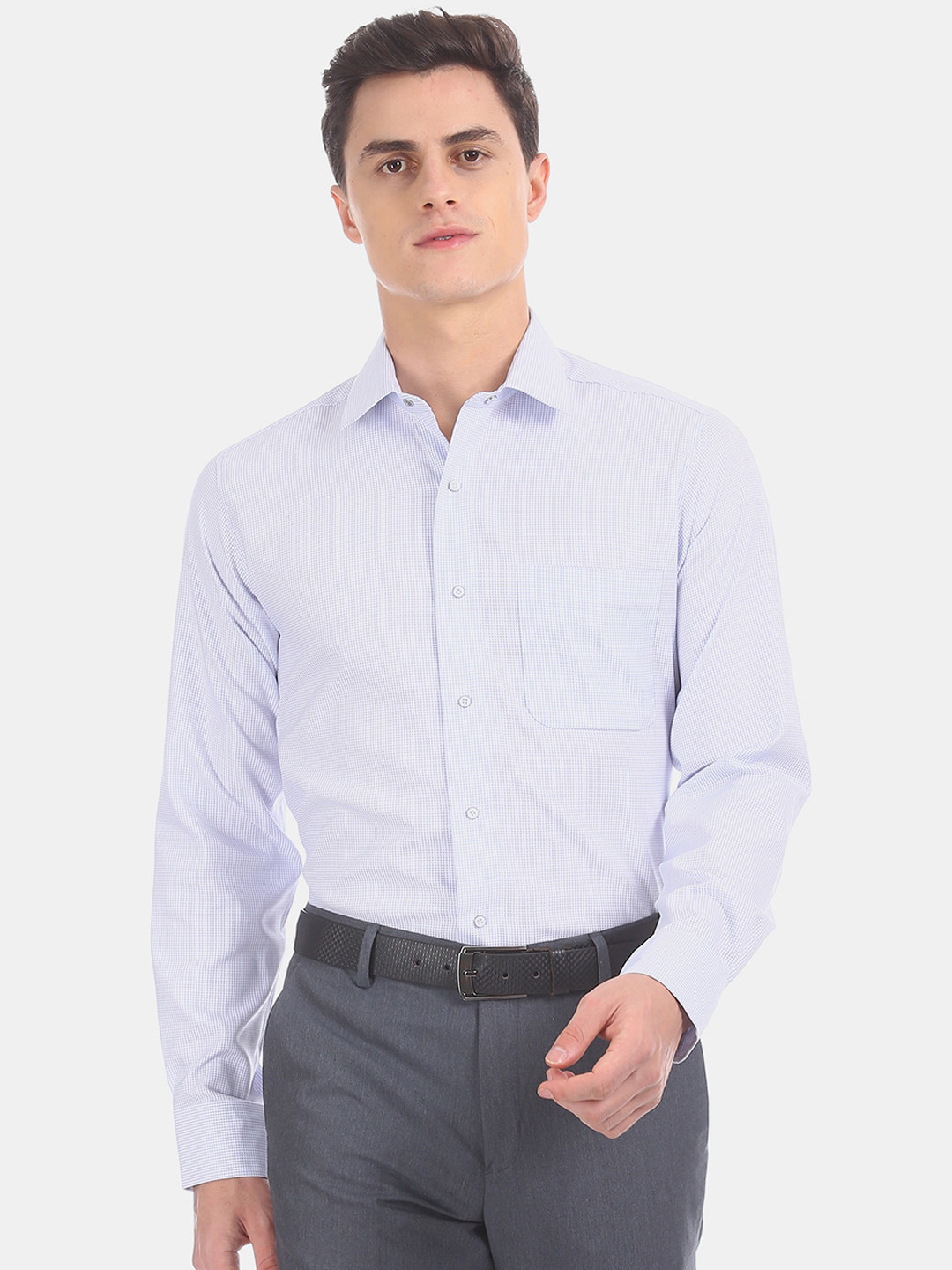 

Arrow Men Blue Regular Fit Self Design Formal Shirt