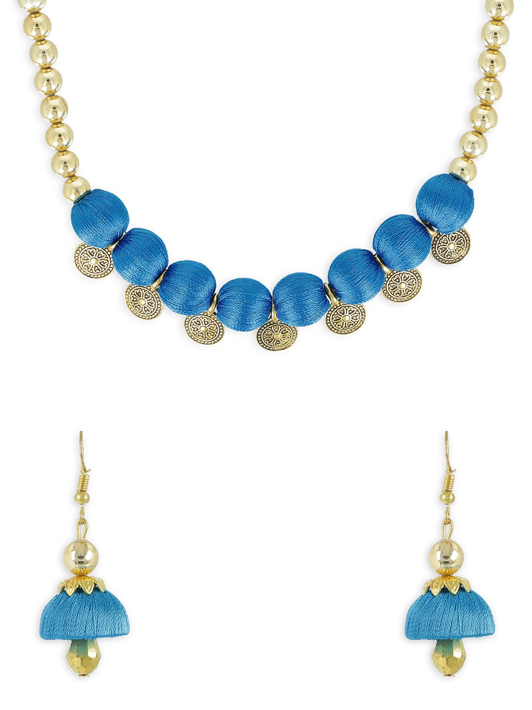 

AKSHARA Gold-Plated Blue Beaded Handcrafted Jewellery Set