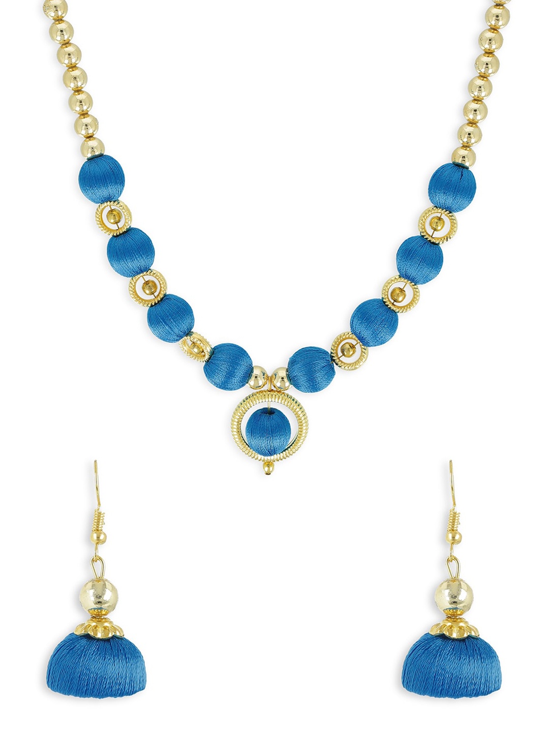 

AKSHARA Gold-Plated Blue Beaded Handcrafted Jewellery Set