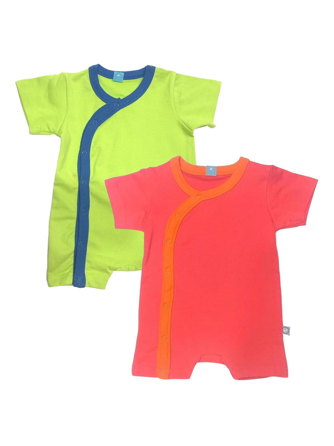 

cherrytoes Infants Pack Of 2 Solid Cotton Sustainable Rompers, Green