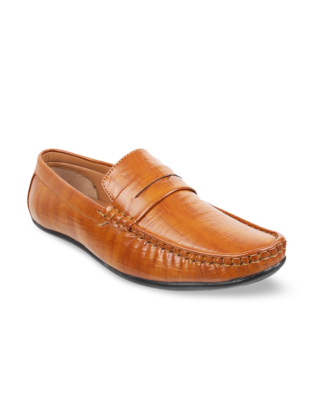

WALKWAY by Metro Men Tan Brown Croc Textured Penny Loafers