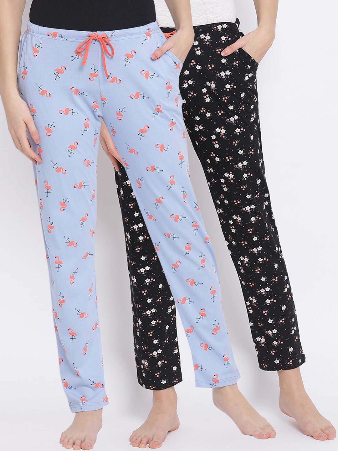 

Kanvin Women Pack Of 2 Printed Cotton Lounge Pants, Black