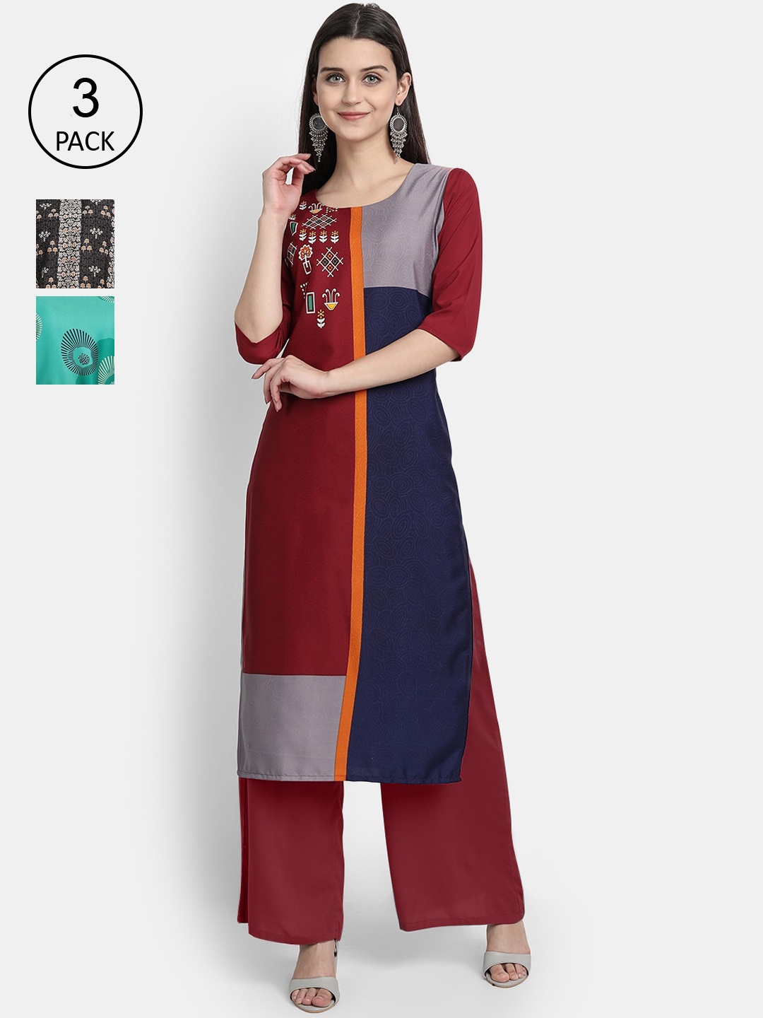 

Ethnic basket Women Pack Of 3 Multicoloured Printed Crepe Kurta, Multi
