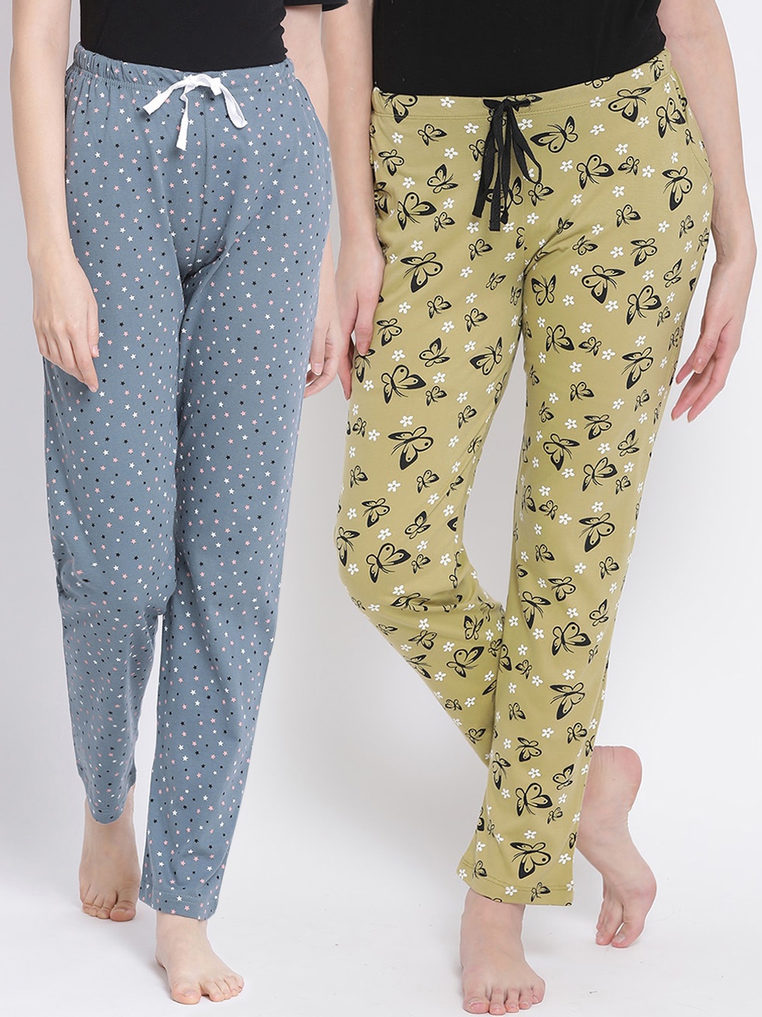 

Kanvin Women Pack Of 2 Printed 100% Cotton Lounge Pants, Green