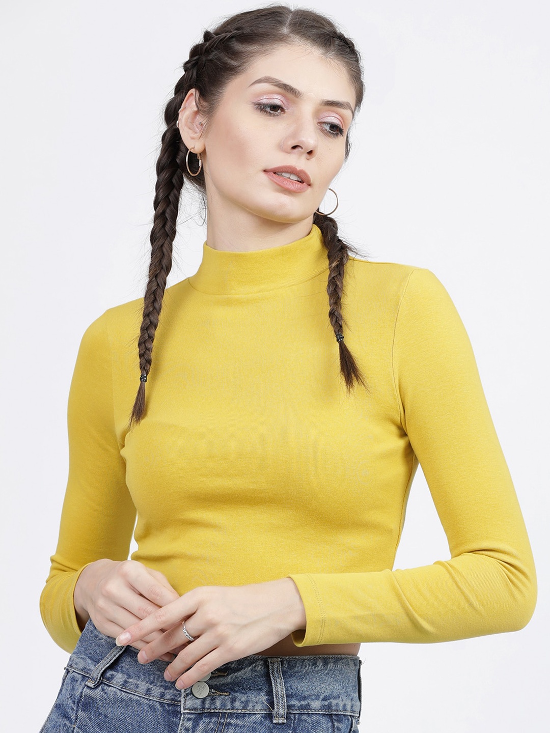 

Tokyo Talkies Women Mustard Yellow High Neck T-shirt