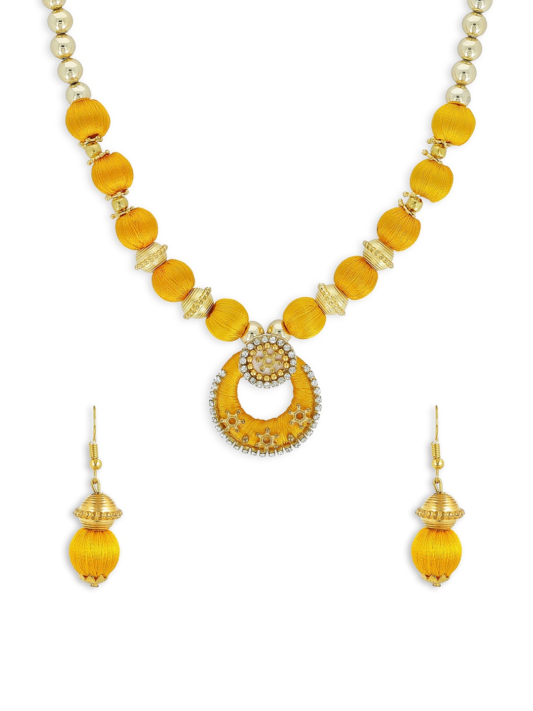 

AKSHARA Girls Gold-Plated Yellow & Gold-Toned Stone-Studded Handcrafted Beaded Jewellery Set