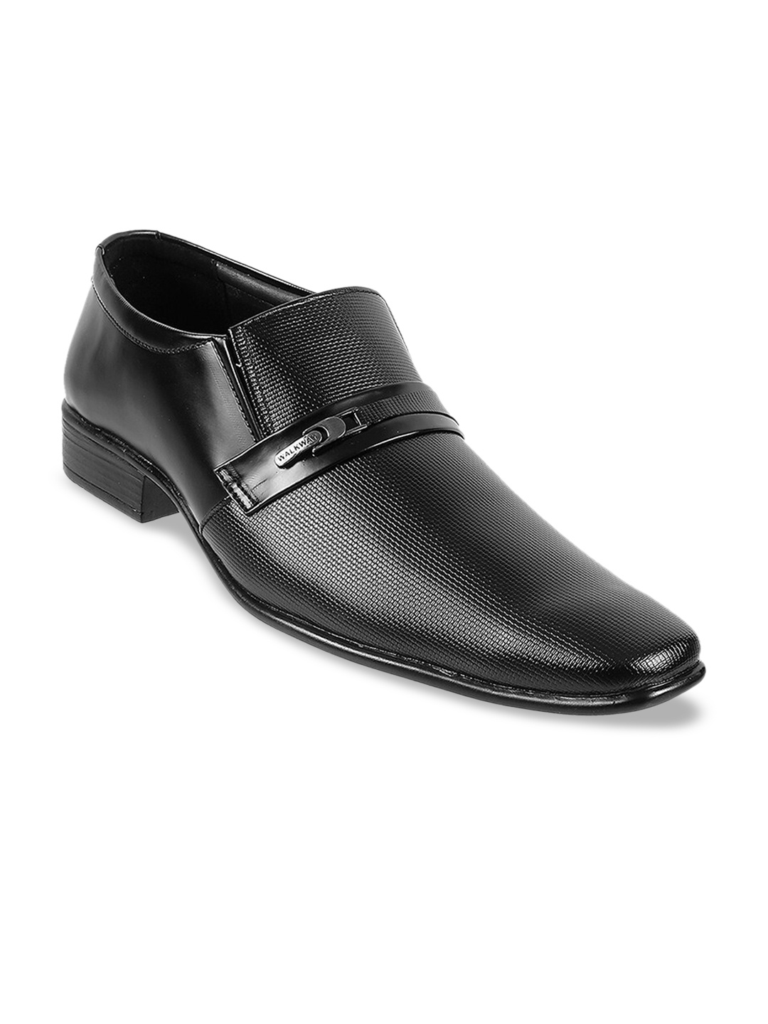 

WALKWAY by Metro Men Black Textured Formal Slip-Ons