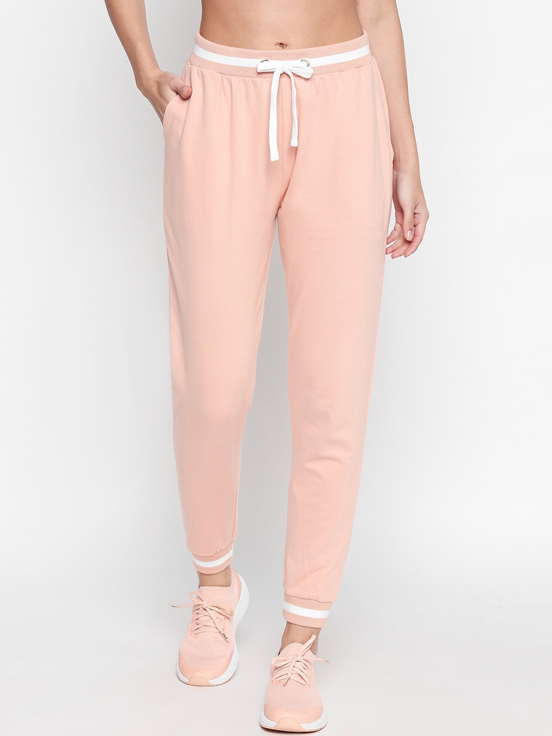 

People Women Pink Pure Cotton Tapered Fit Solid Regular Trousers