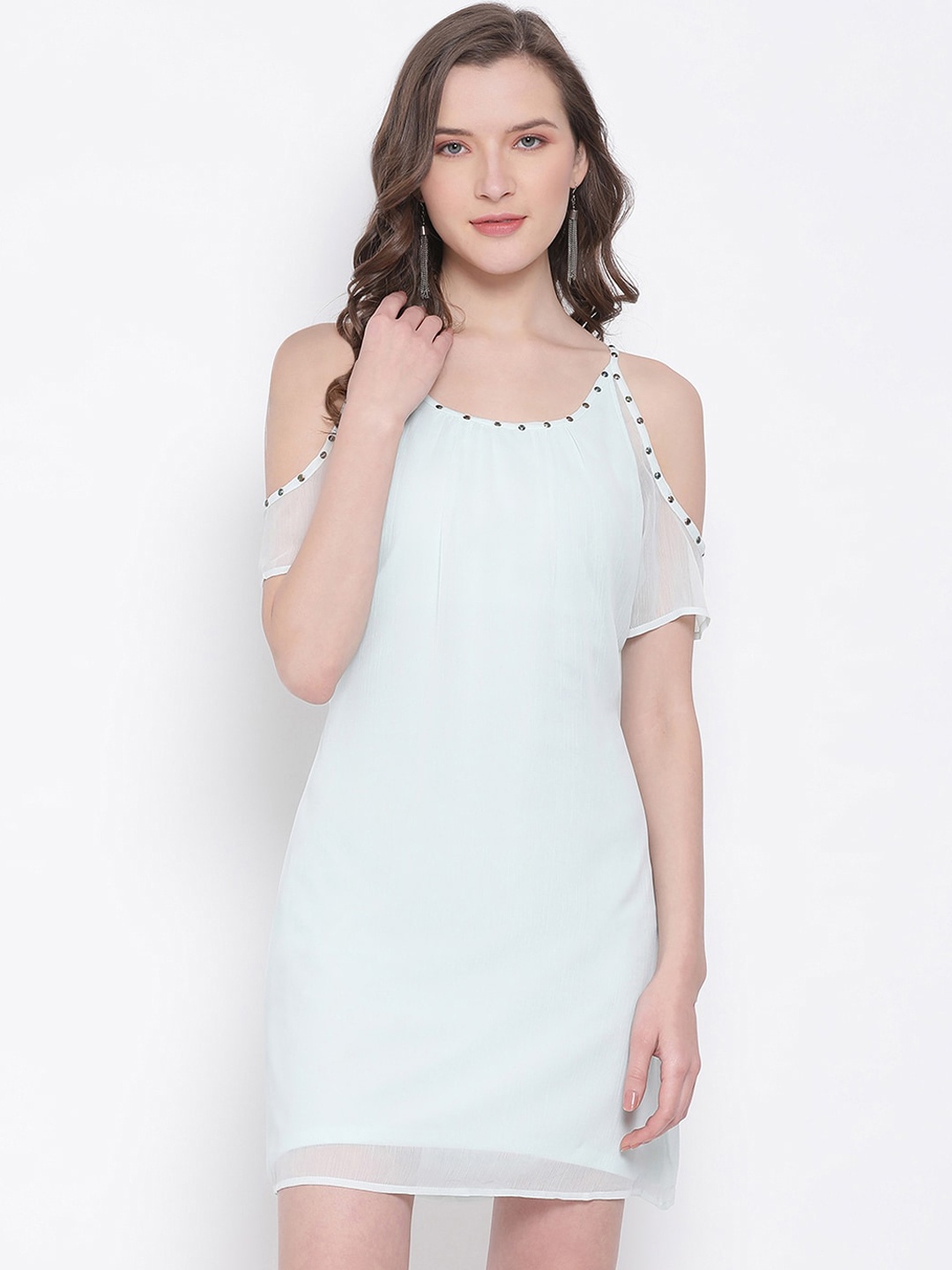 

LY2 Women Mint Green Chiffon Cold Shoulder Sheath Dress