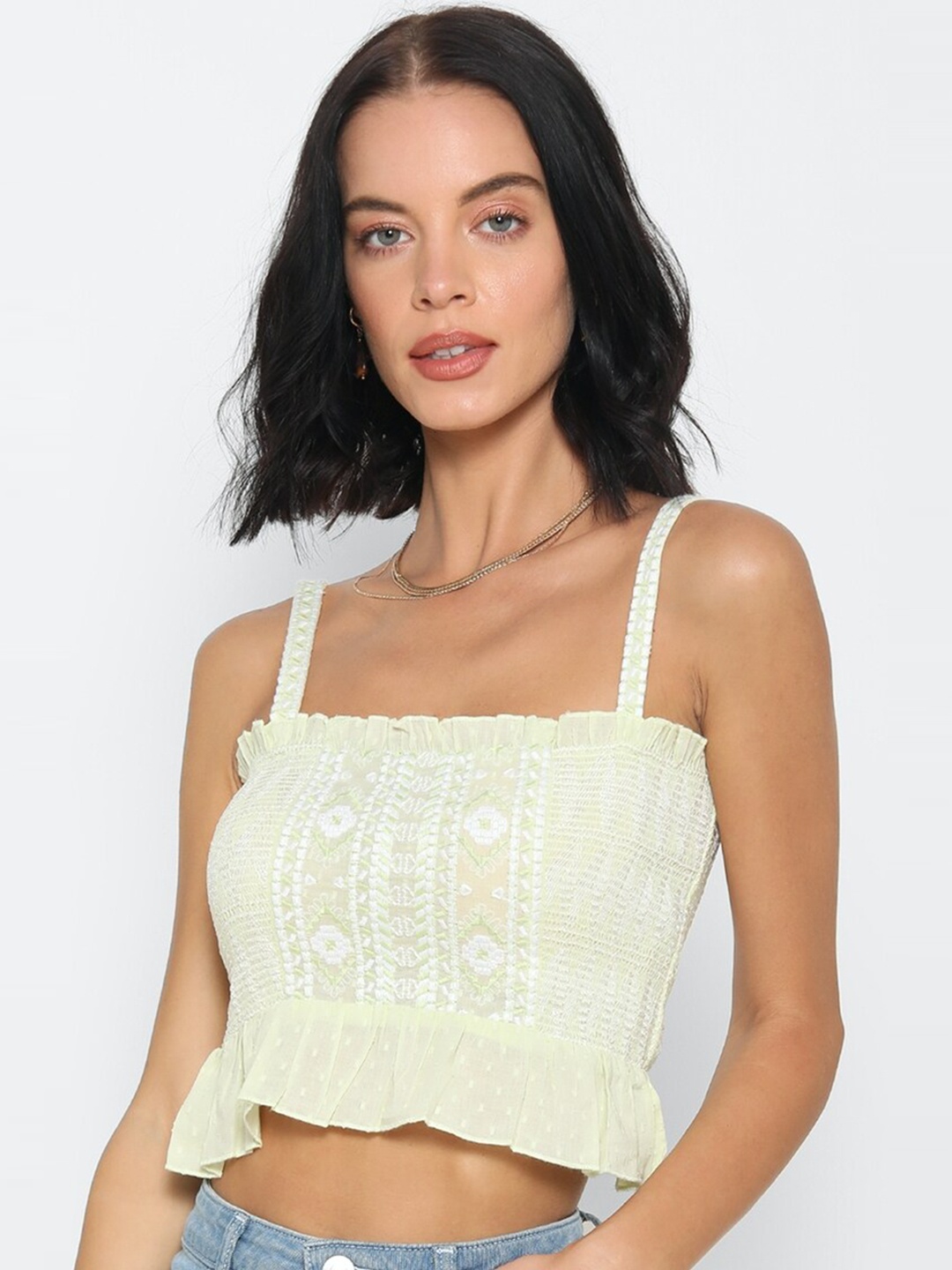

FOREVER 21 Cream-Coloured Regular Crop Top