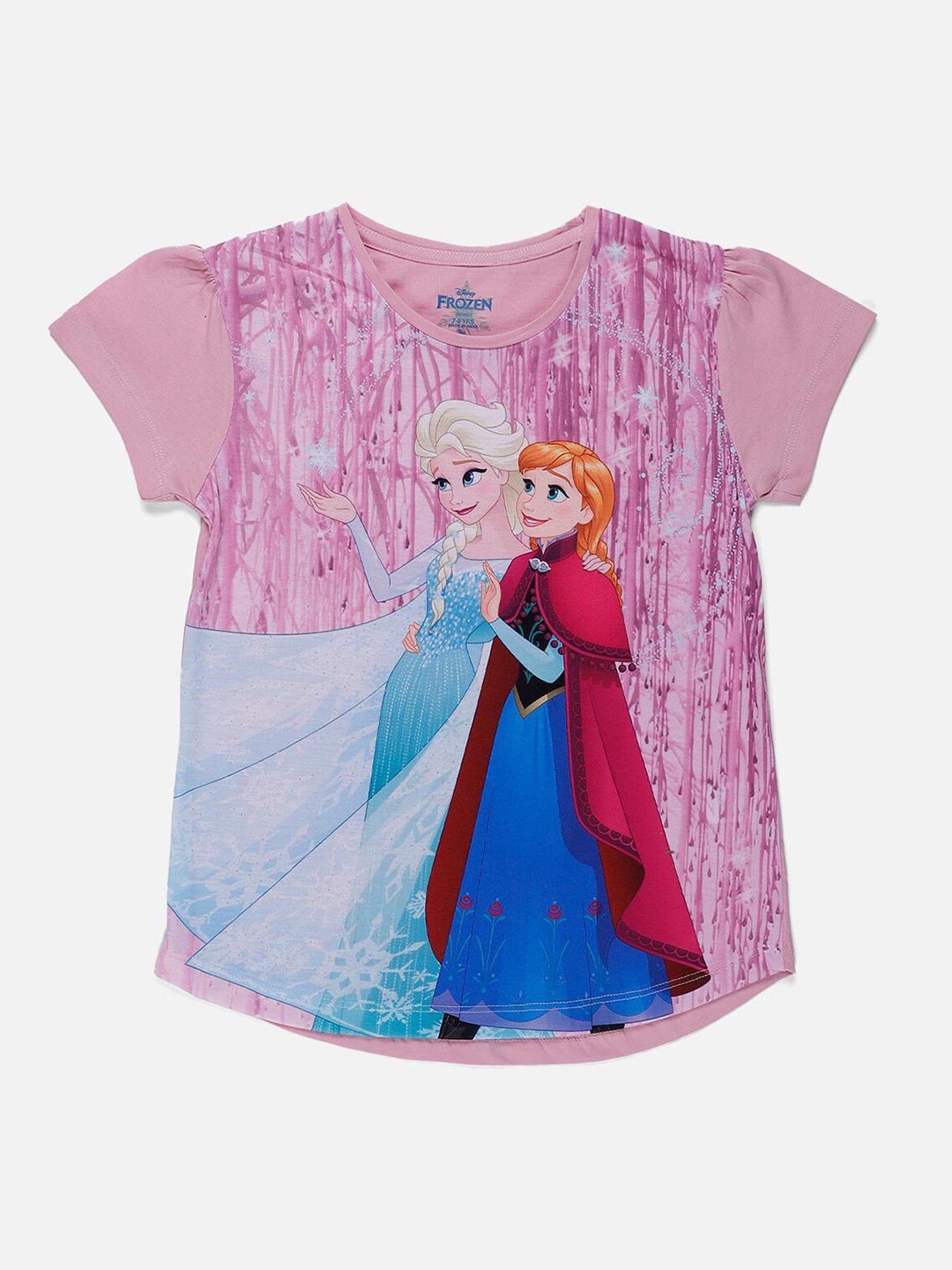 

Kids Ville Girls Pink & Blue Frozen Printed Round Neck Cotton T-shirt