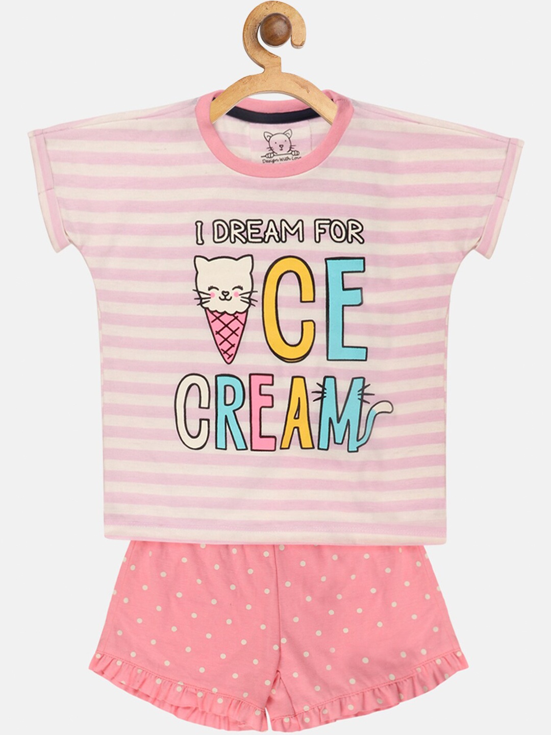 

Lazy Shark Girls Pink & White Printed T-shirt with Shorts