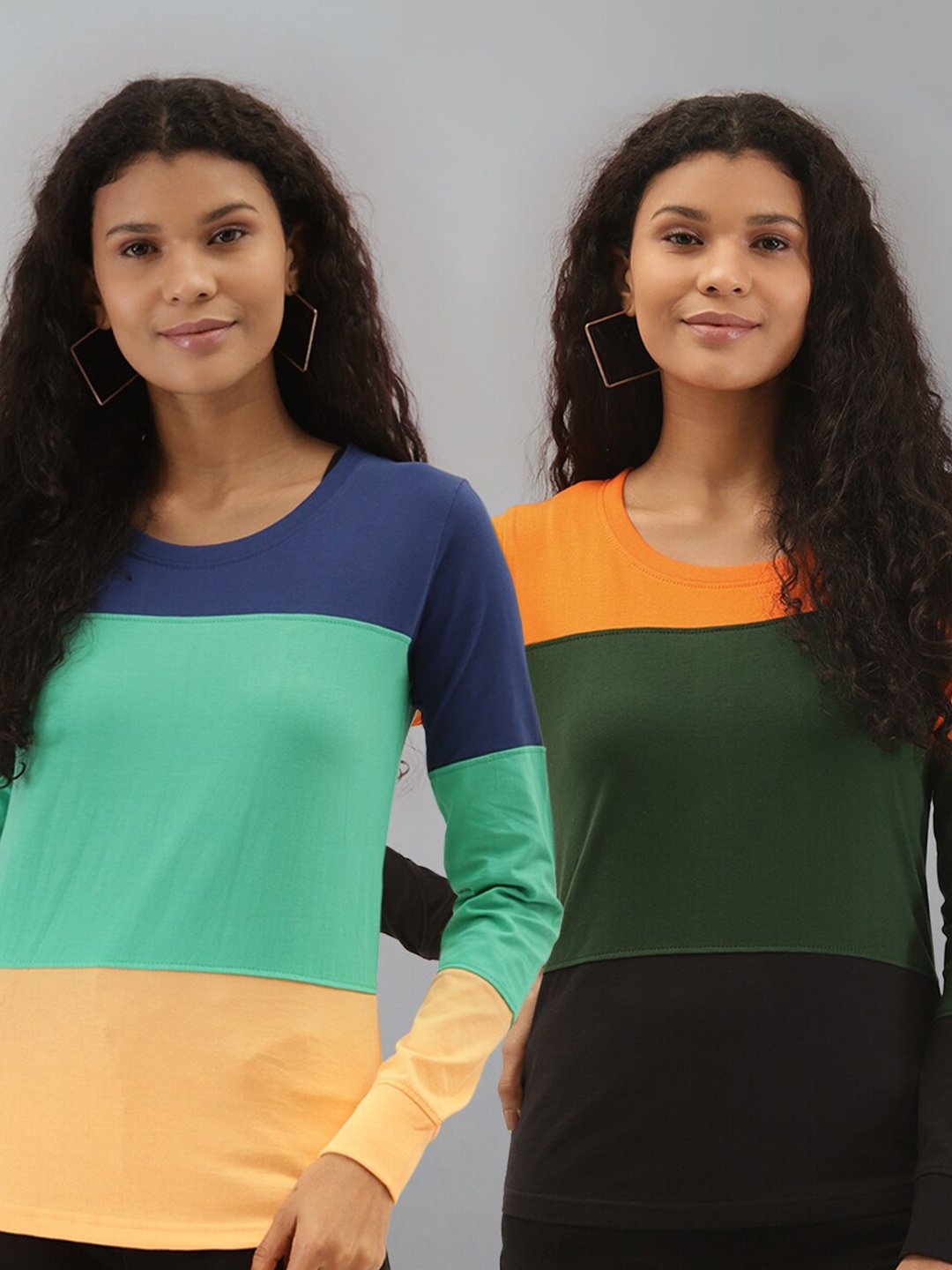 

The Dry State Women Pack of 2 Colourblocked T-Shirts, Blue