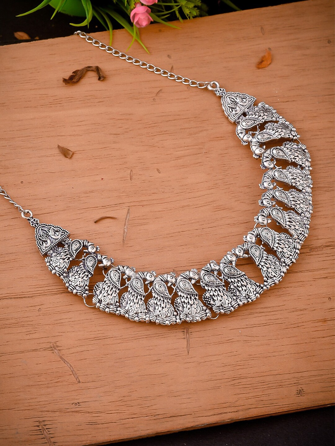 

Silvermerc Designs Silver-Toned Brass Silver-Plated Oxidised Necklace