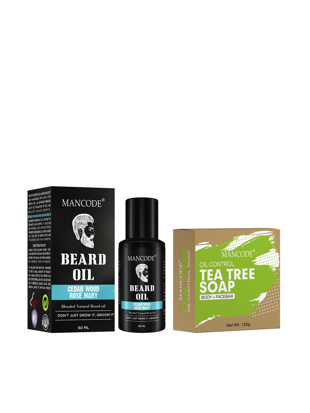 

MANCODE Pack of 2 Beard Oil & Tea Tree Oil Control Soap, Black