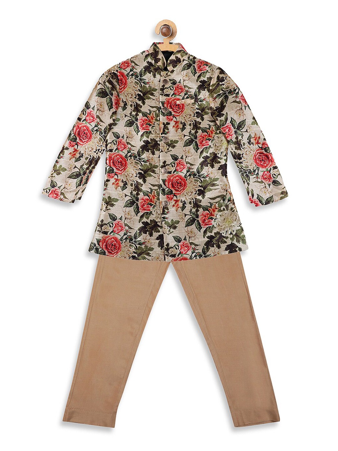 

Blue Giraffe Boys Beige & Green Printed Shirt with Trousers