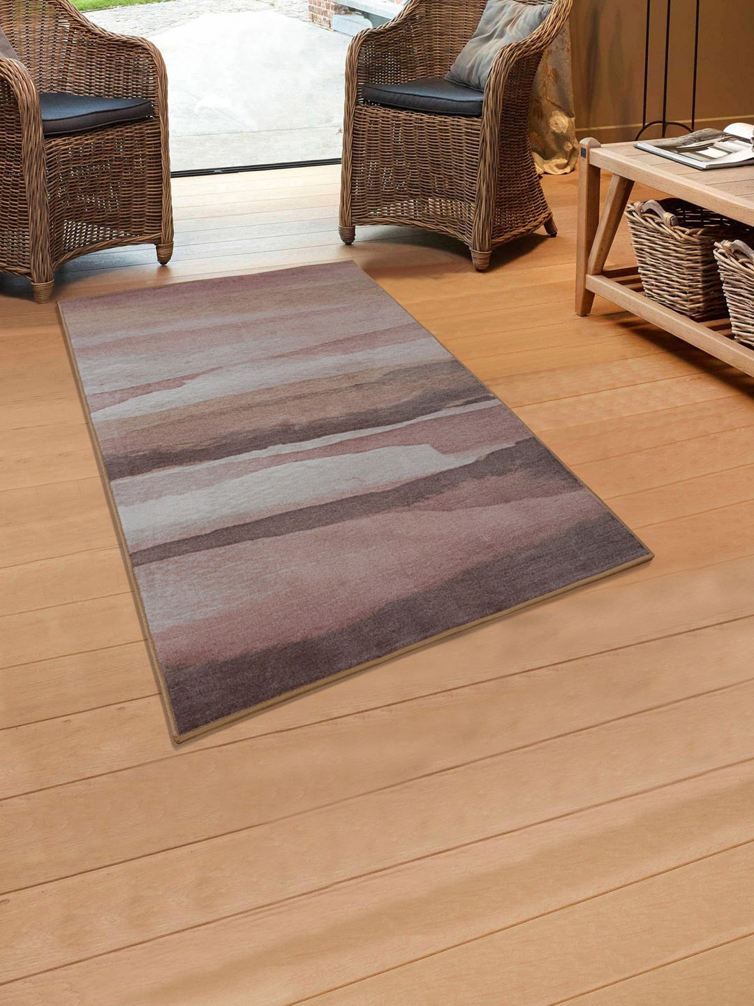 

RUGSMITH Orange & Brown Abstract Printed Anti-Skid Light Rectangular Carpet
