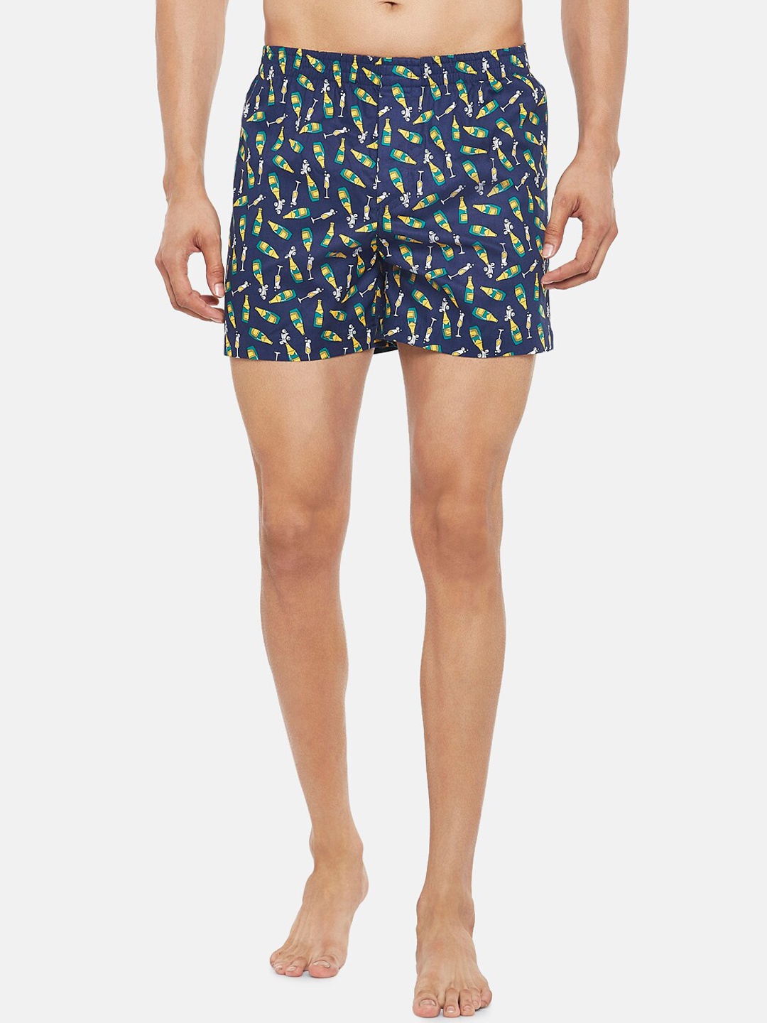 

People Men Navy Blue & Green Printed Pure Cotton Boxers 8905172518372